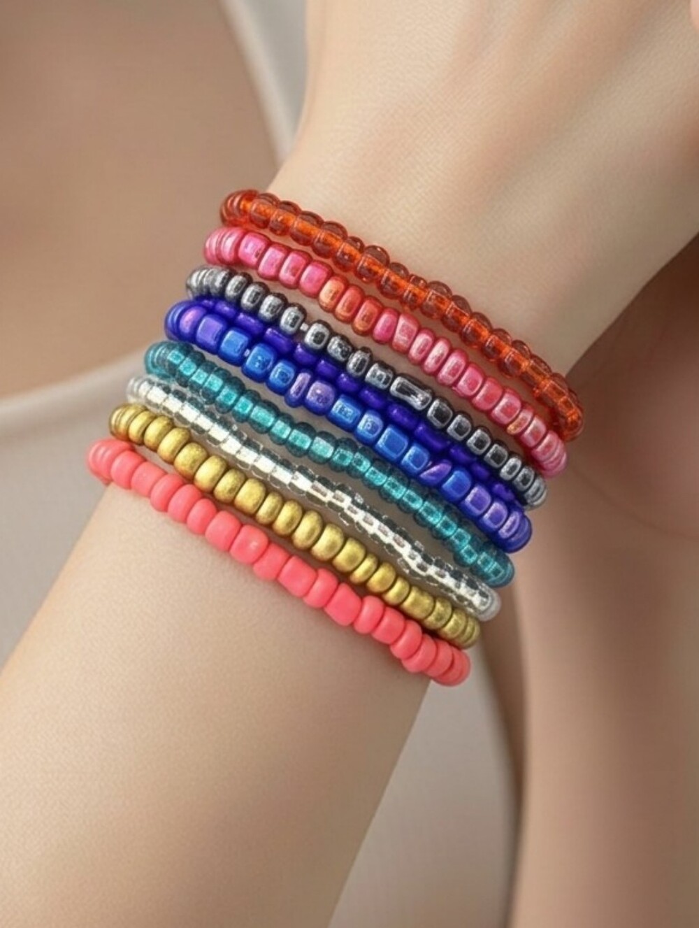 Rainbow Seed Bead Bracelet Set 10 Pack Colorful Stretch Stacking Boho Jewelry